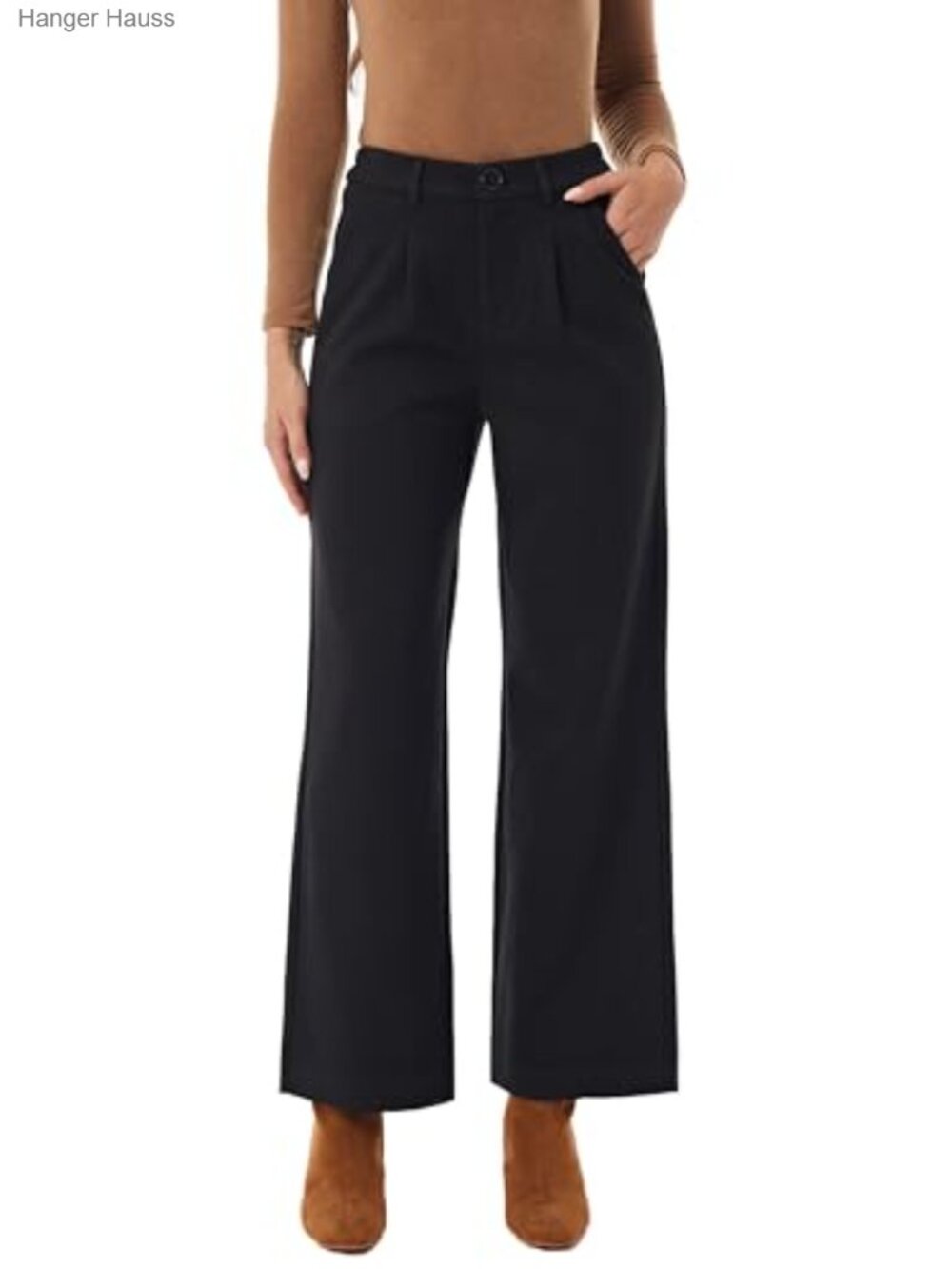 Wool Blend Wide Leg High Waist Thermal Pants for Winter Work